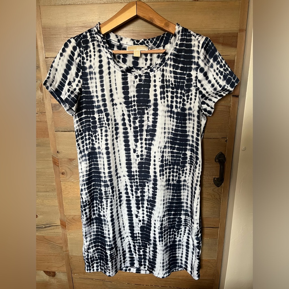 Michael Kors Blue & White Tie-Dye Short Sleeve light weight Dress shift